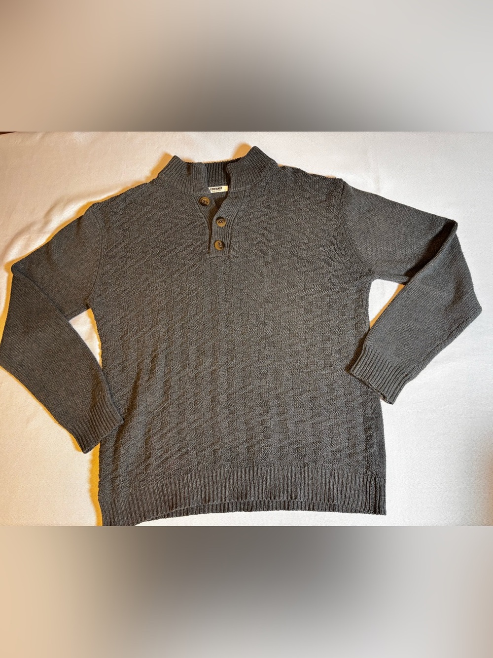 COOFANDY Men’s Gray Textured Mock Neck Henley Sweater Sz M Knit Pullover
